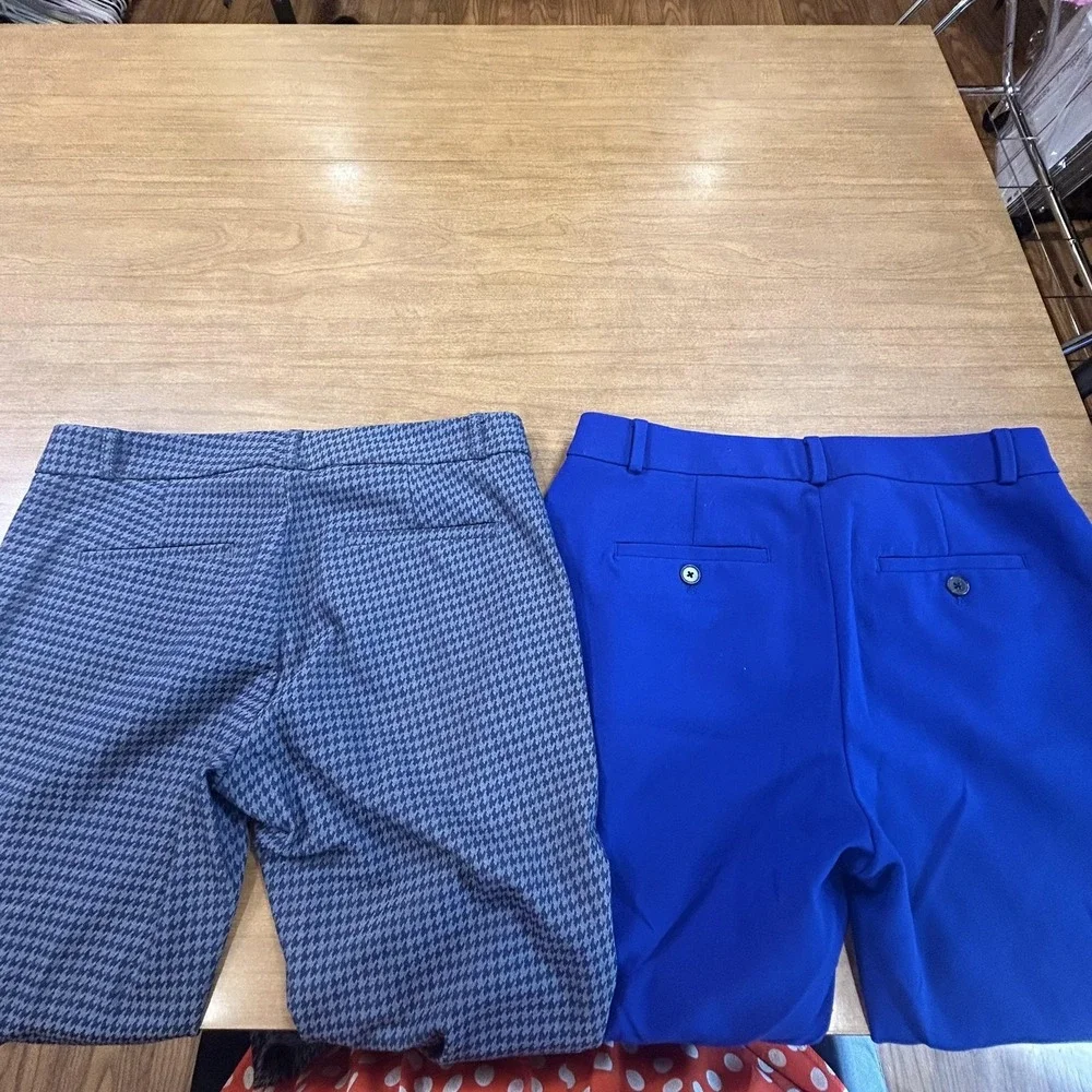 Set 2 Banana Republic Pants Womens 4 Blue Check Twill Sloan Avery Dress Career